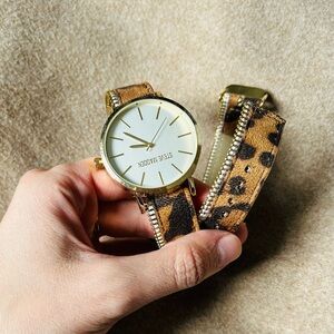 Steve Madden Gold Case with Leopard Strap Women's Watch